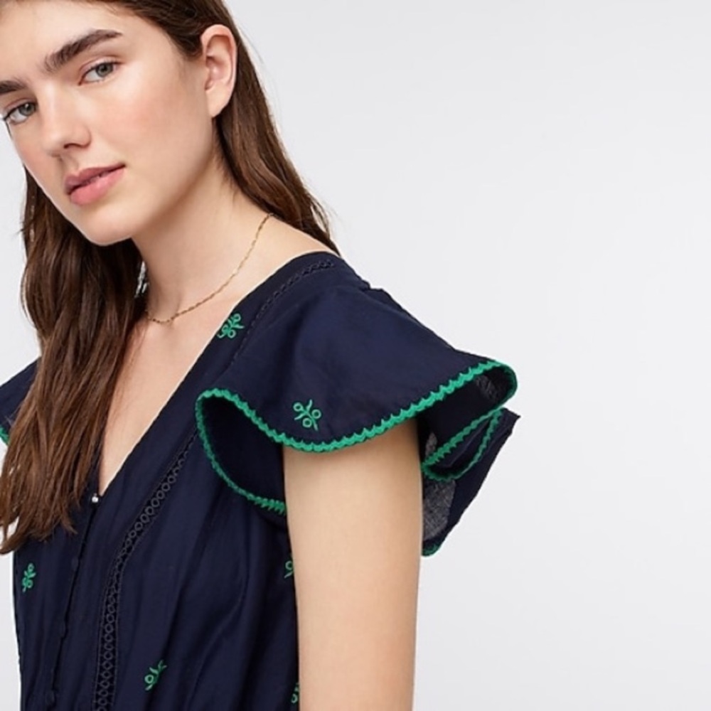 J.Crew Embroidered Navy Cotton Dress - Picture 3 of 8